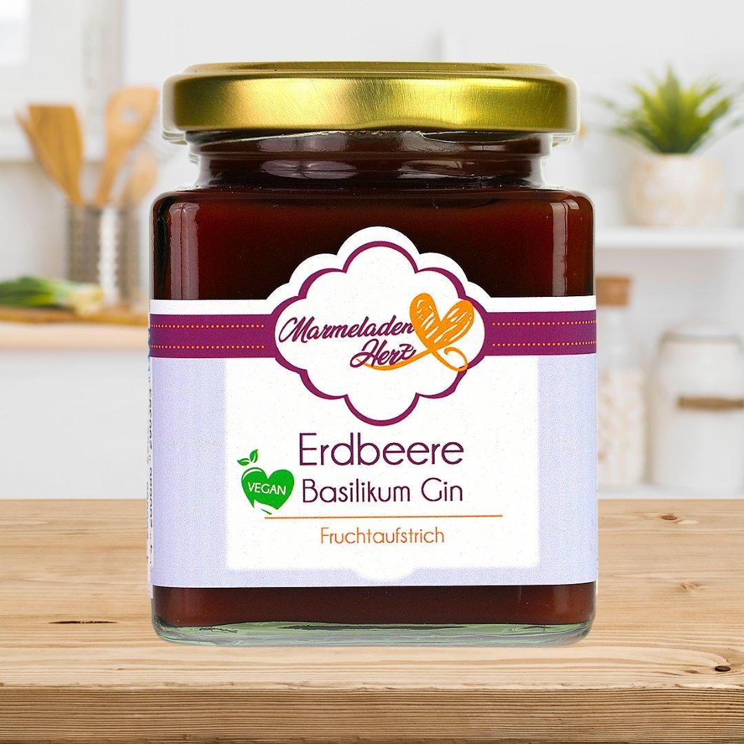 Erdbeere Basilikum Gin Fruchtaufstrich - Marmeladenherz
