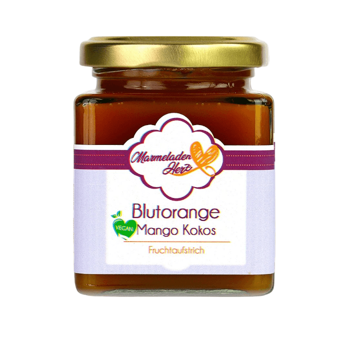 Blutorange Mango Kokos Fruchtaufstrich - Marmeladenherz